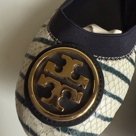 Caroline 2 Snake-Print Ballet Flat, Navy/Ivory size 10 Medium - Picture 7 of 13